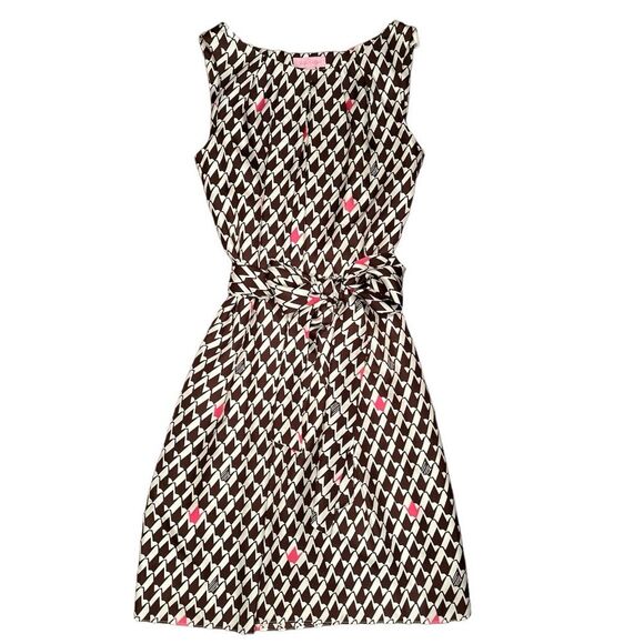 Lilly Pulitzer Sleeveless Brown / Pink Geometric Print Silk Dress With Pockets 4 - Picture 4 of 13